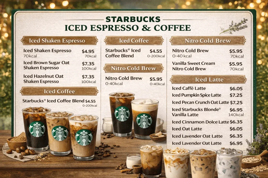 Starbcuks cold coffee menu with prices
