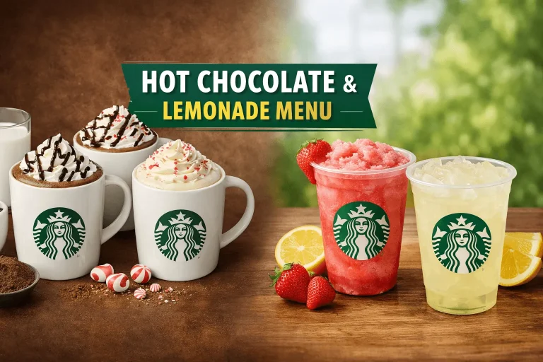 Starbucks Hot Chocolate, Lemonade Menu