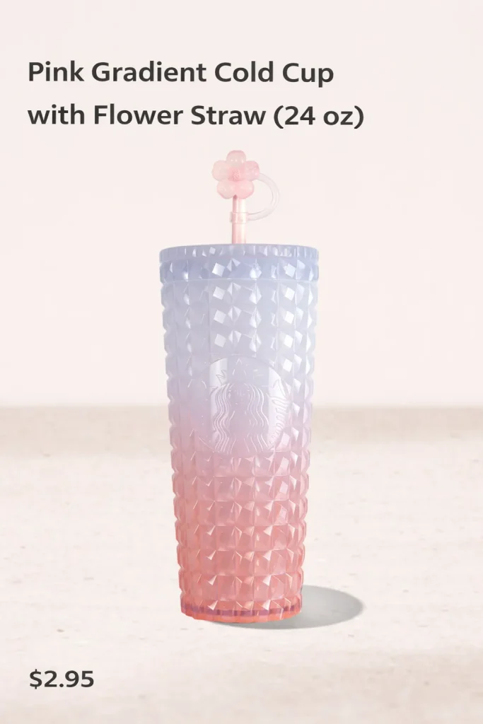 Pink Gradient Cold Cup with Flower Straw