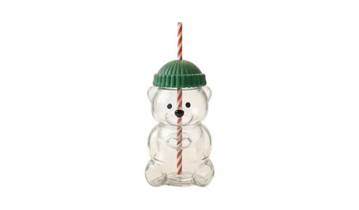 Cute Bear Glass Cup with Straw