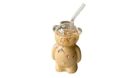 Honey Bear Straw Cup, Teddy Bear Glass Cup With Straw 12oz