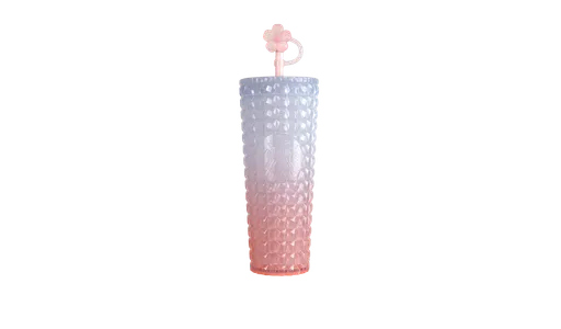 Pink gradient cold cup with flower straw topper


