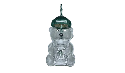 Starbucks Teddy Bear Barista Green Hat Glass Cold Cup 20oz