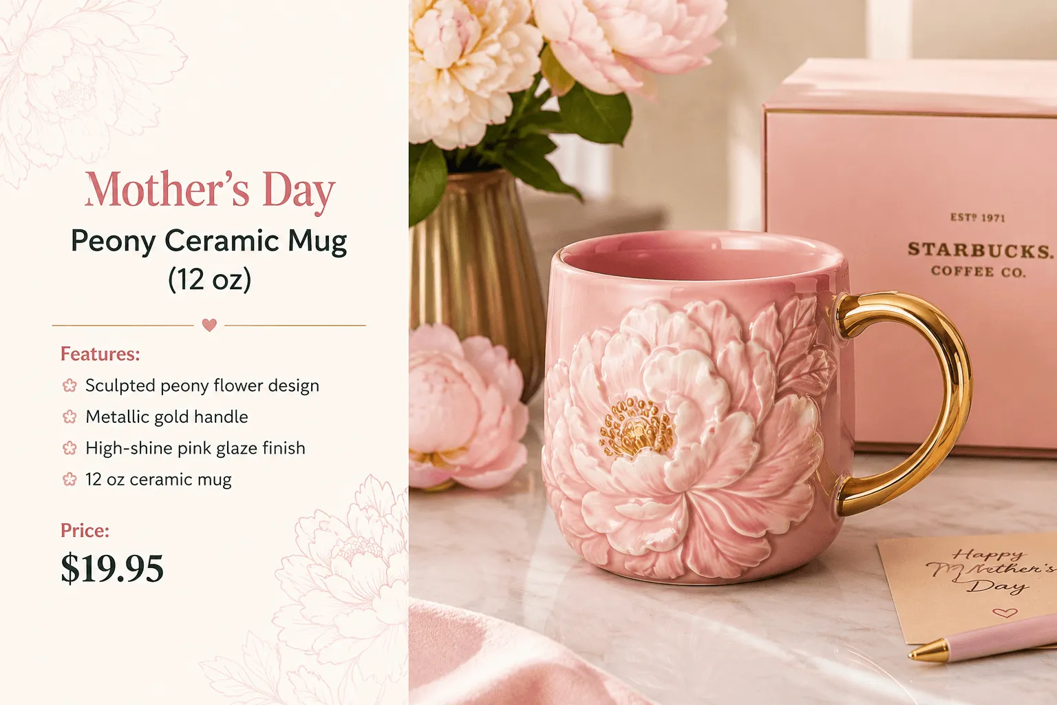 Starbucks Mother’s Day Peony Ceramic Mug (12 oz)