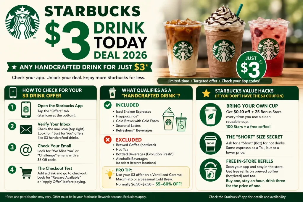 Starbucks $3 Drink Today Deal 2026 (USA & Canada)