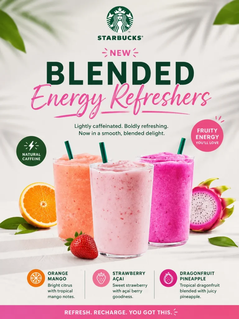 Blended energy refreshers with tropical flair